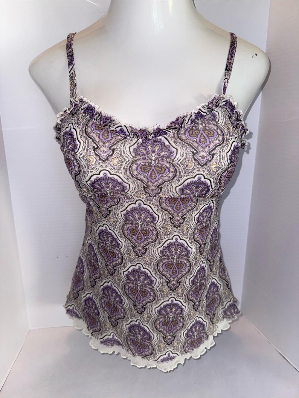 Michael Kors Purple Paisley Lace-Edge Camisole Y2K vintage